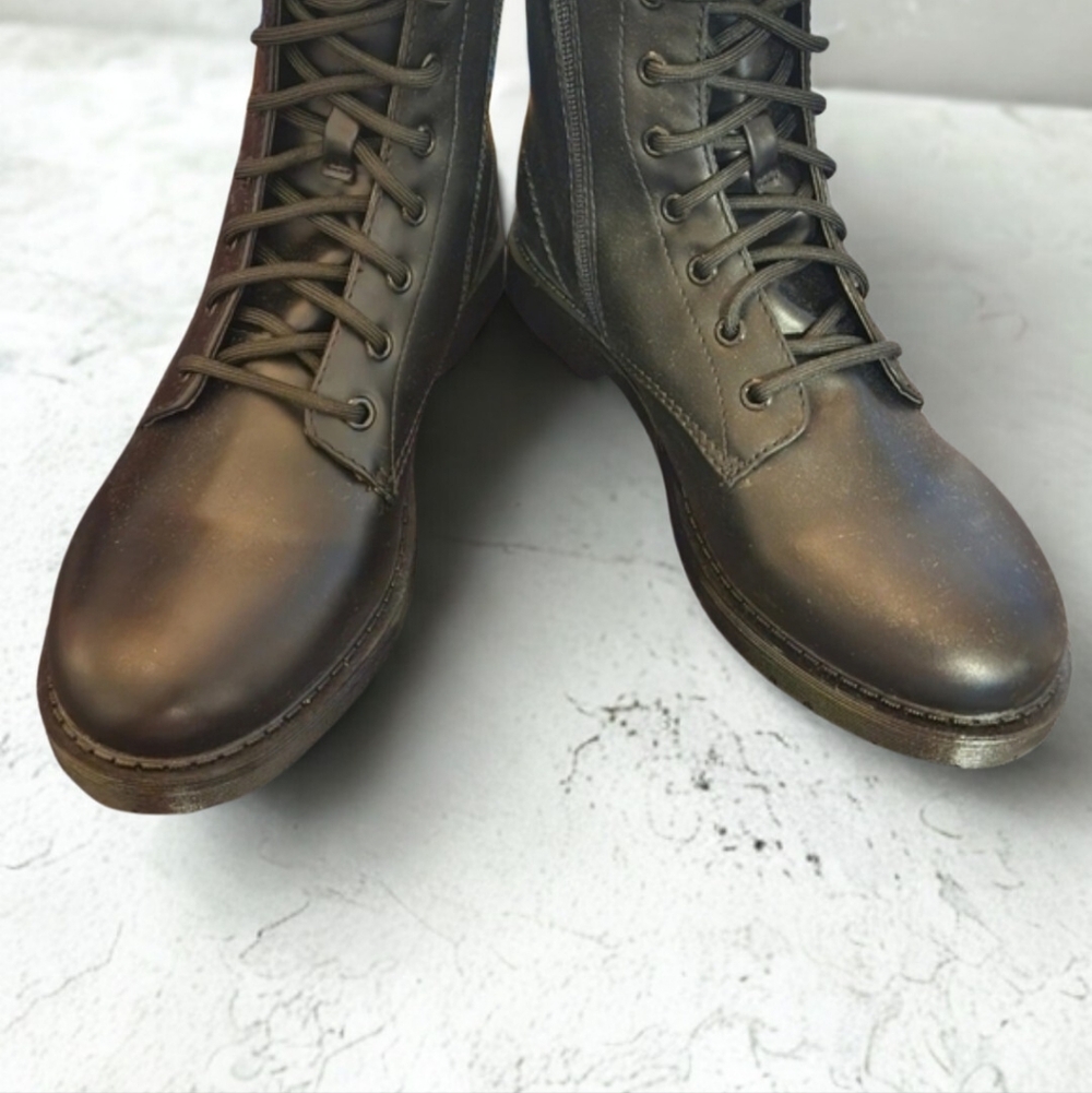 Black Lace Up Ankle Boots Women Size 9 Lug Sole Combat Style